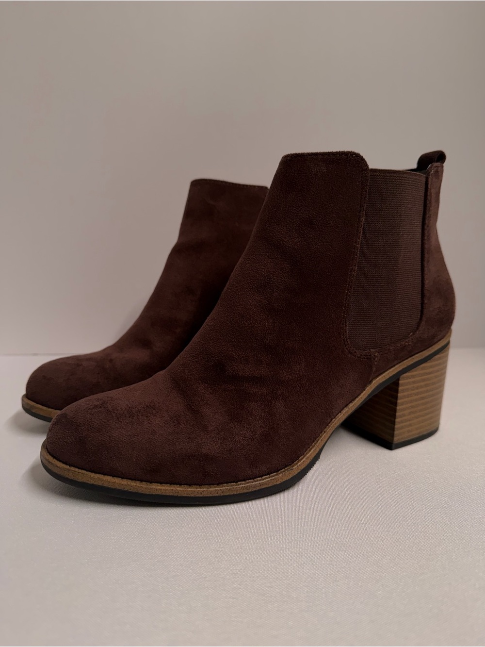 Sonoma Brown Faux Suede Ankle Boots Western Boho Cowgirl Chunky Block Heel Zip